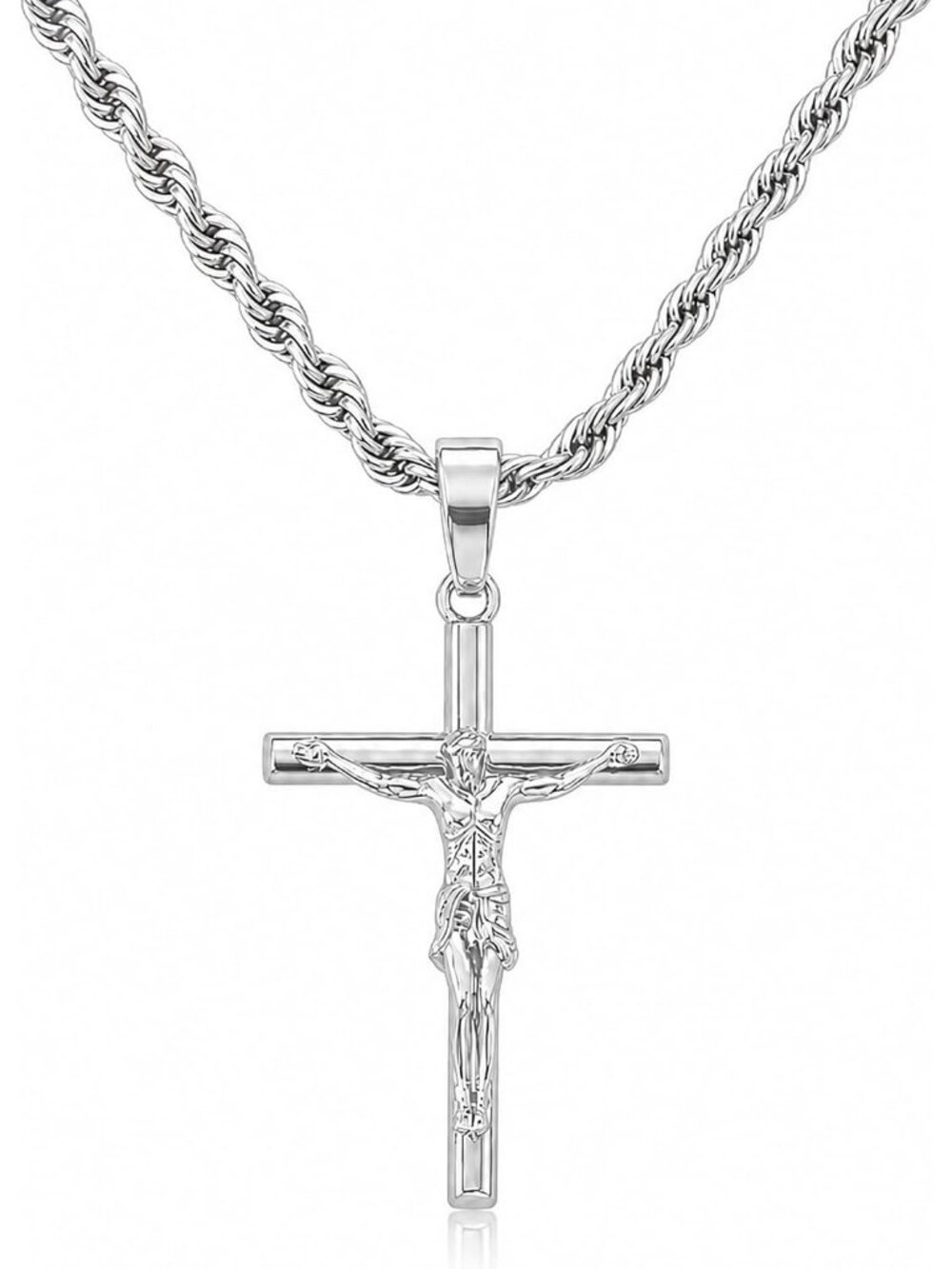 Men's Silver Rope Chain with Cross Pendant Jewelry Fashion Crucifix Necklaces